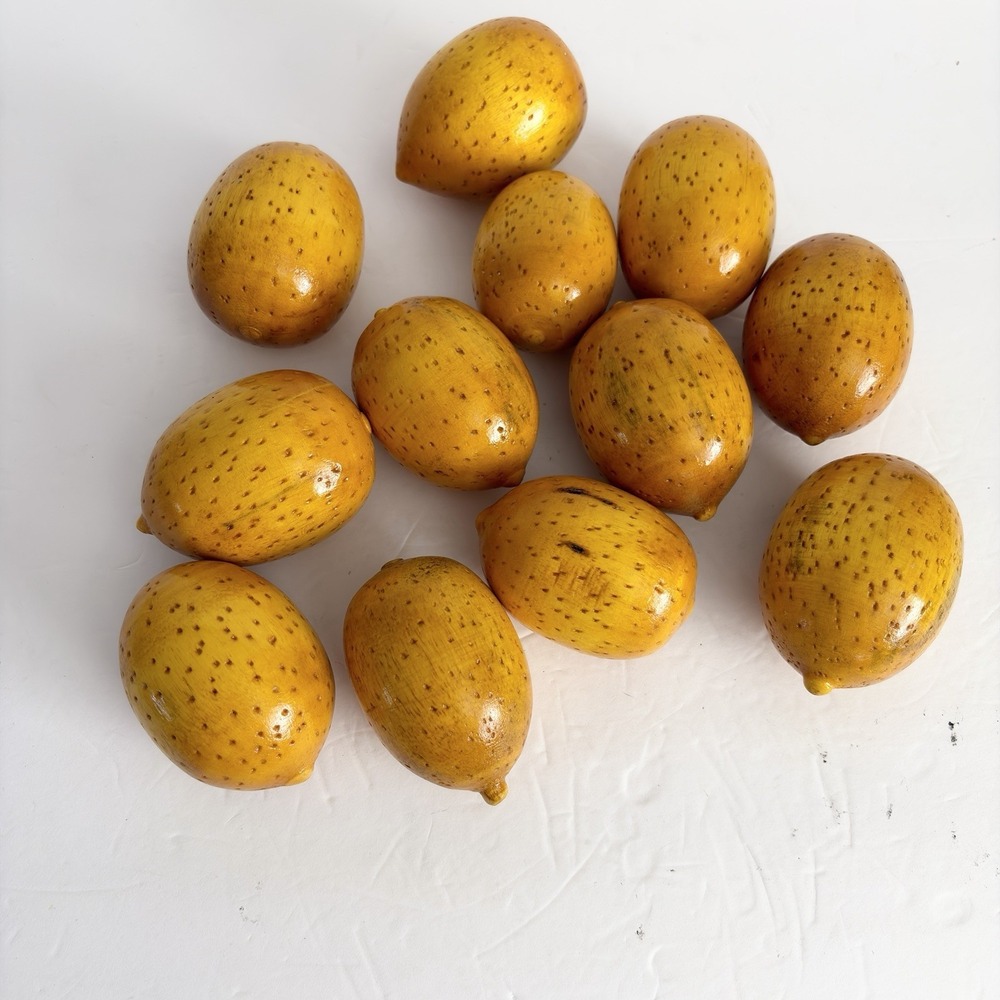 Lot Of 12  Wood Lemons Faux Fruit 2.5-3" Wood Kitchen Display Decor Food Props